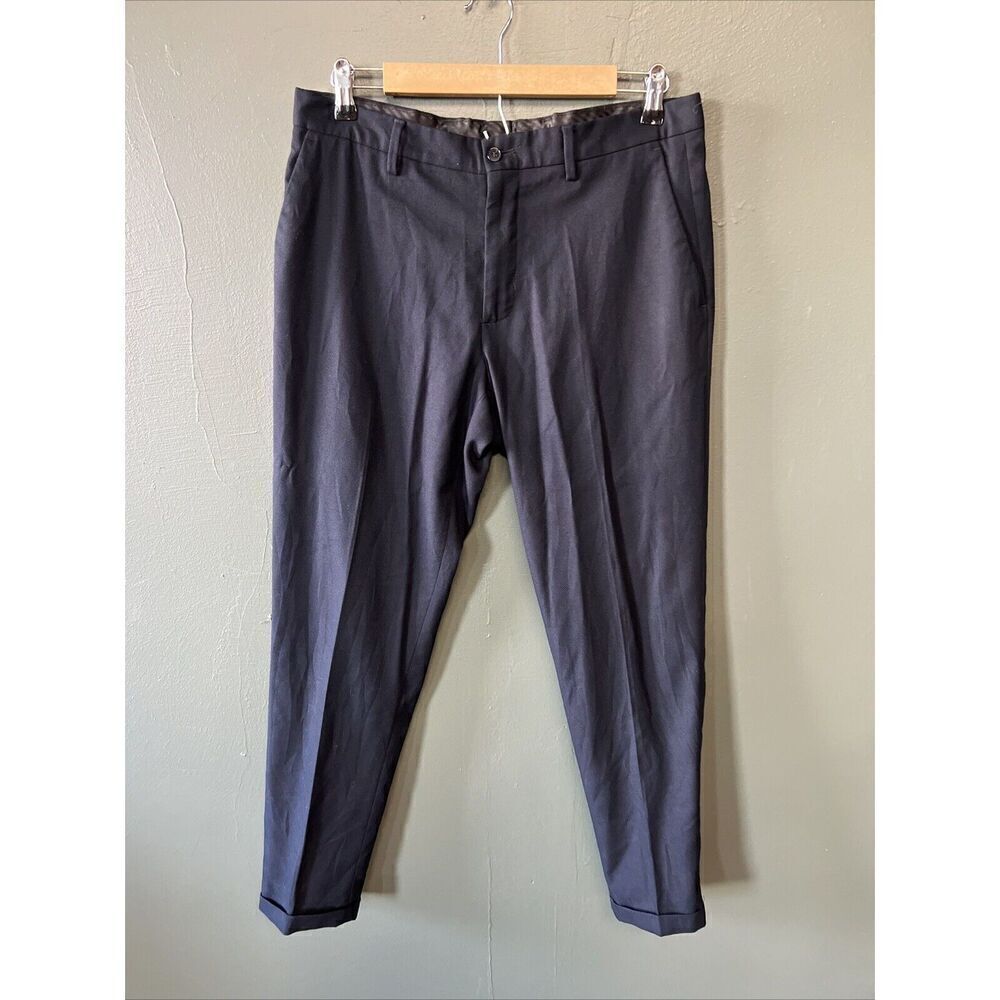 Zara Dress Pants Mens Size 32 Navy Blue Slim Fit Straight Flat Front